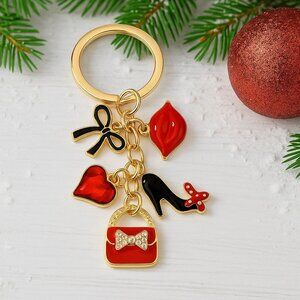 ✨ Red Lips Heart Purse Charm Keychain | Cute Fashion Accessory | Bow & Heel Bag